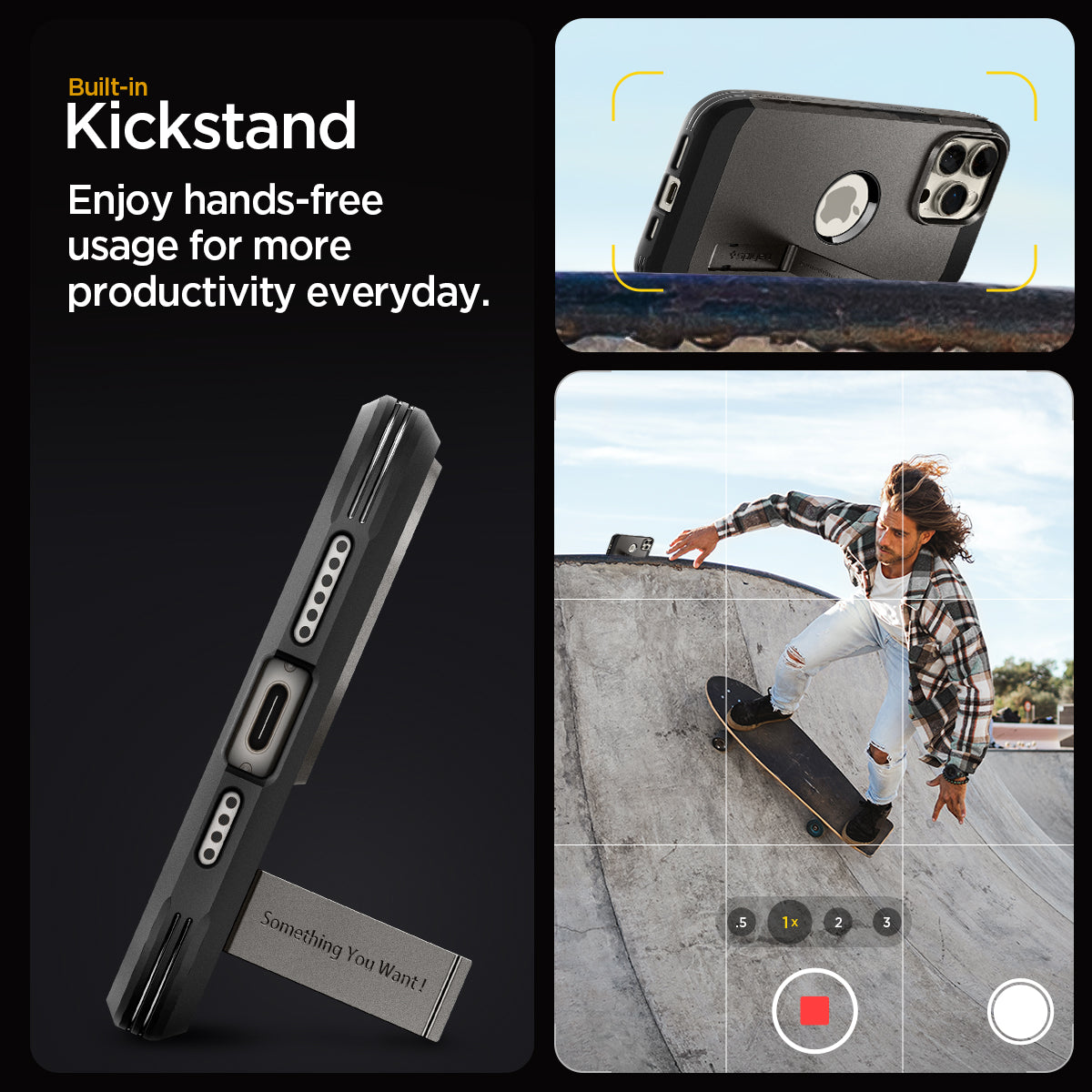 ACS06732 - iPhone 15 Pro Case Tough Armor (MagFit) in gunmetal built in kick stand enjoy hands free usage for more productivity everyday.