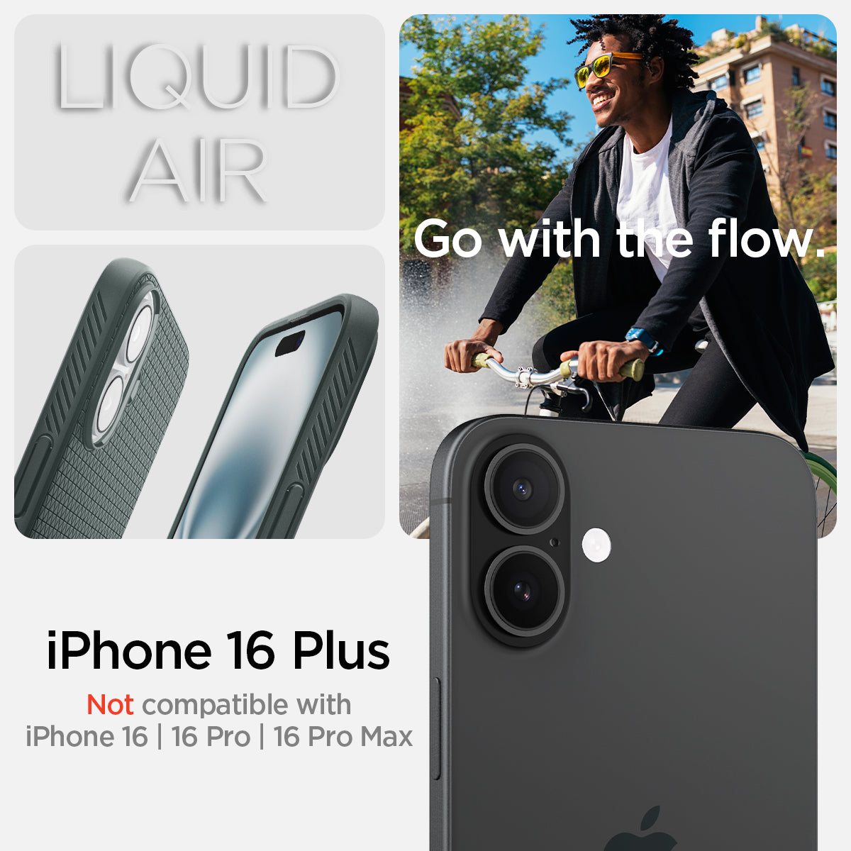 ACS08068 - iPhone 16 Plus Case Liquid Air in Abyss Green showing the compatibility only with iPhone 16 Plus. Not compatible with iPhone 16 | 16 Pro | 16 Pro Max 