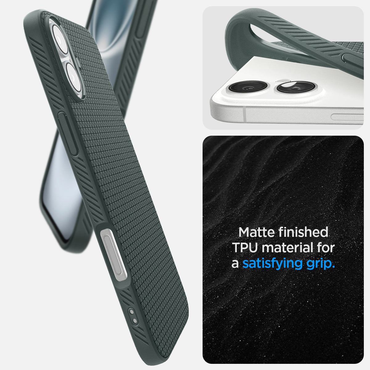 ACS08068 - iPhone 16 Plus Case Liquid Air in Abyss Green showing the matte finished TPU material for a satisfying grip