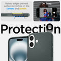 ACS08068 - iPhone 16 Plus Case Liquid Air in Abyss Green showing the raised edges prevent surface scratches on the camera and screen