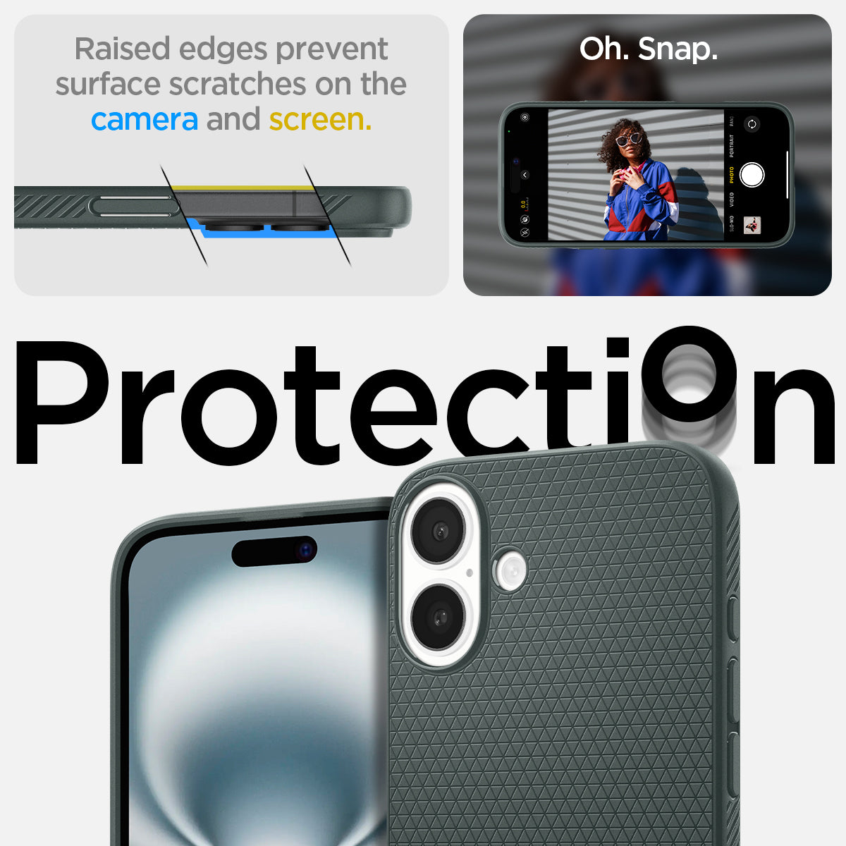 ACS08068 - iPhone 16 Plus Case Liquid Air in Abyss Green showing the raised edges prevent surface scratches on the camera and screen