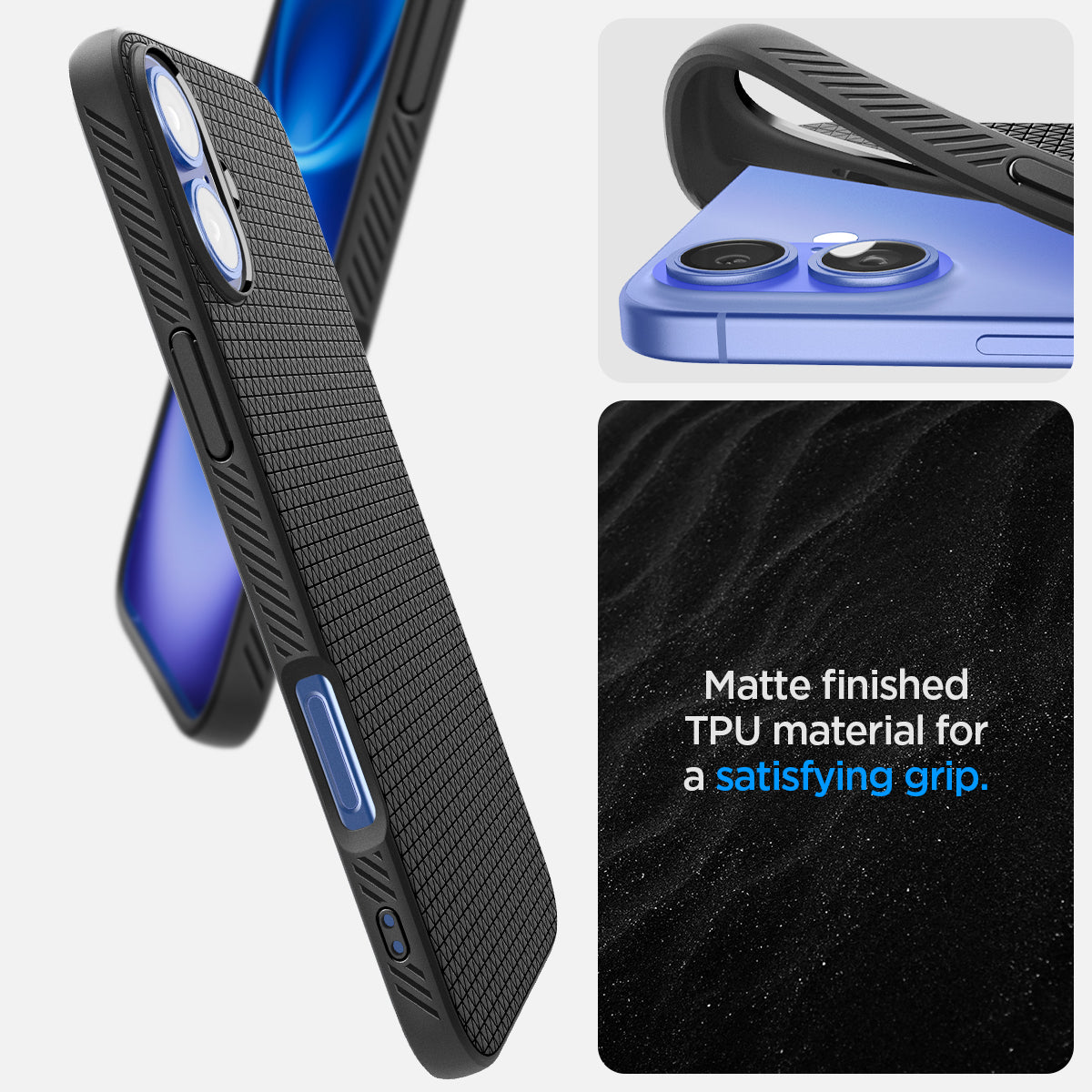 ACS08066 - iPhone 16 Plus Case Liquid Air in Matte Black showing the matte finished TPU material for a satisfying grip