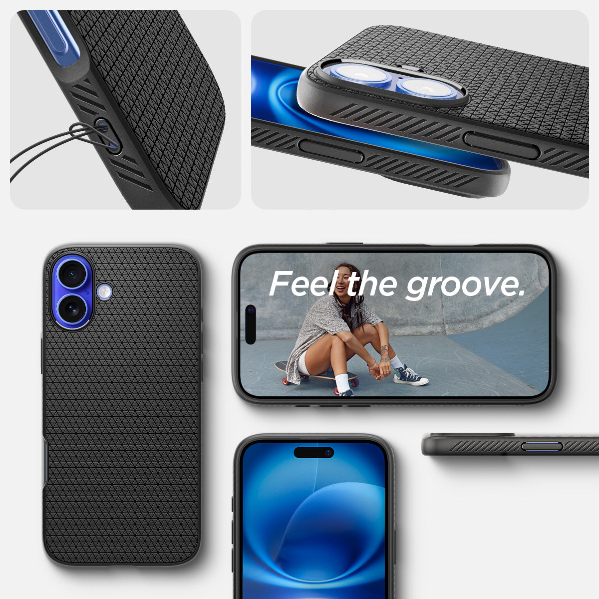 ACS08066 - iPhone 16 Plus Case Liquid Air in Matte Black showing the different angles