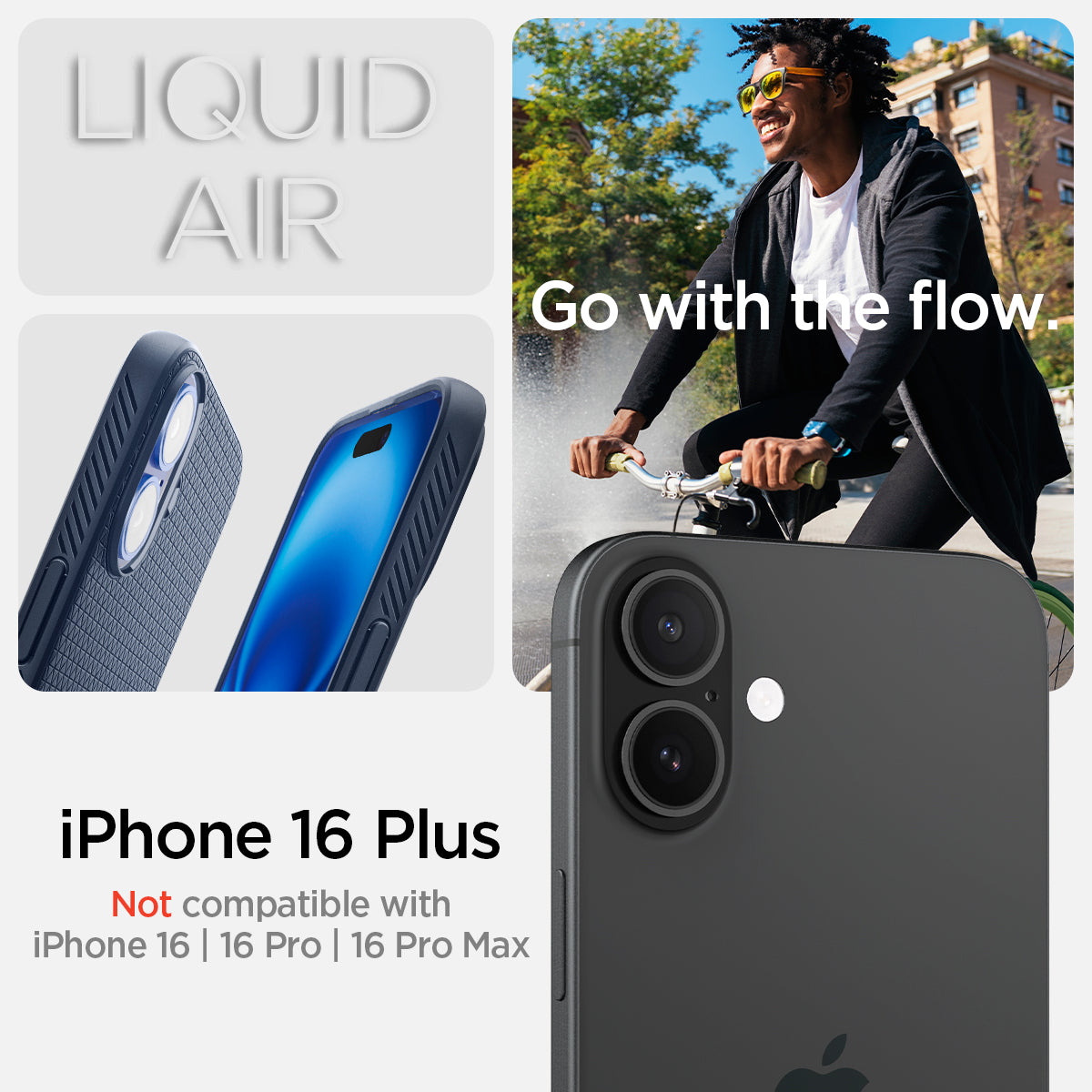 ACS08067 - iPhone 16 Plus Case Liquid Air in Navy Blue showing the compatibility only with iPhone 16 Plus. Not compatible with iPhone 6 | 16 Pro | 16 Pro Max