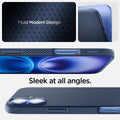 ACS08067 - iPhone 16 Plus Case Liquid Air in Navy Blue showing the fluid modern design. Sleek at all angles