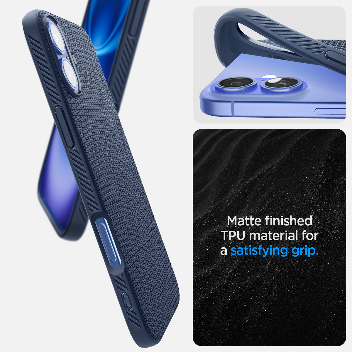 ACS08067 - iPhone 16 Plus Case Liquid Air in Navy Blue showing the matte finished TPU material for a satisfying grip