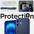 ACS08067 - iPhone 16 Plus Case Liquid Air in Navy Blue showing the raised edges prevent surface scratches on the camera and screen