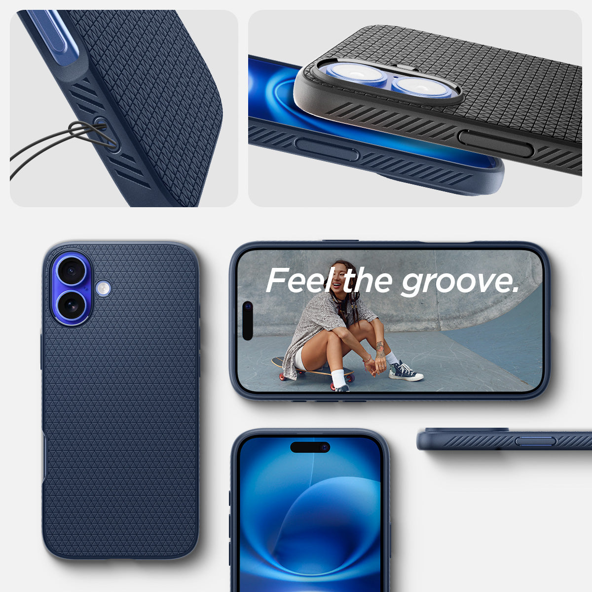 ACS08067 - iPhone 16 Plus Case Liquid Air in Navy Blue showing the different angles