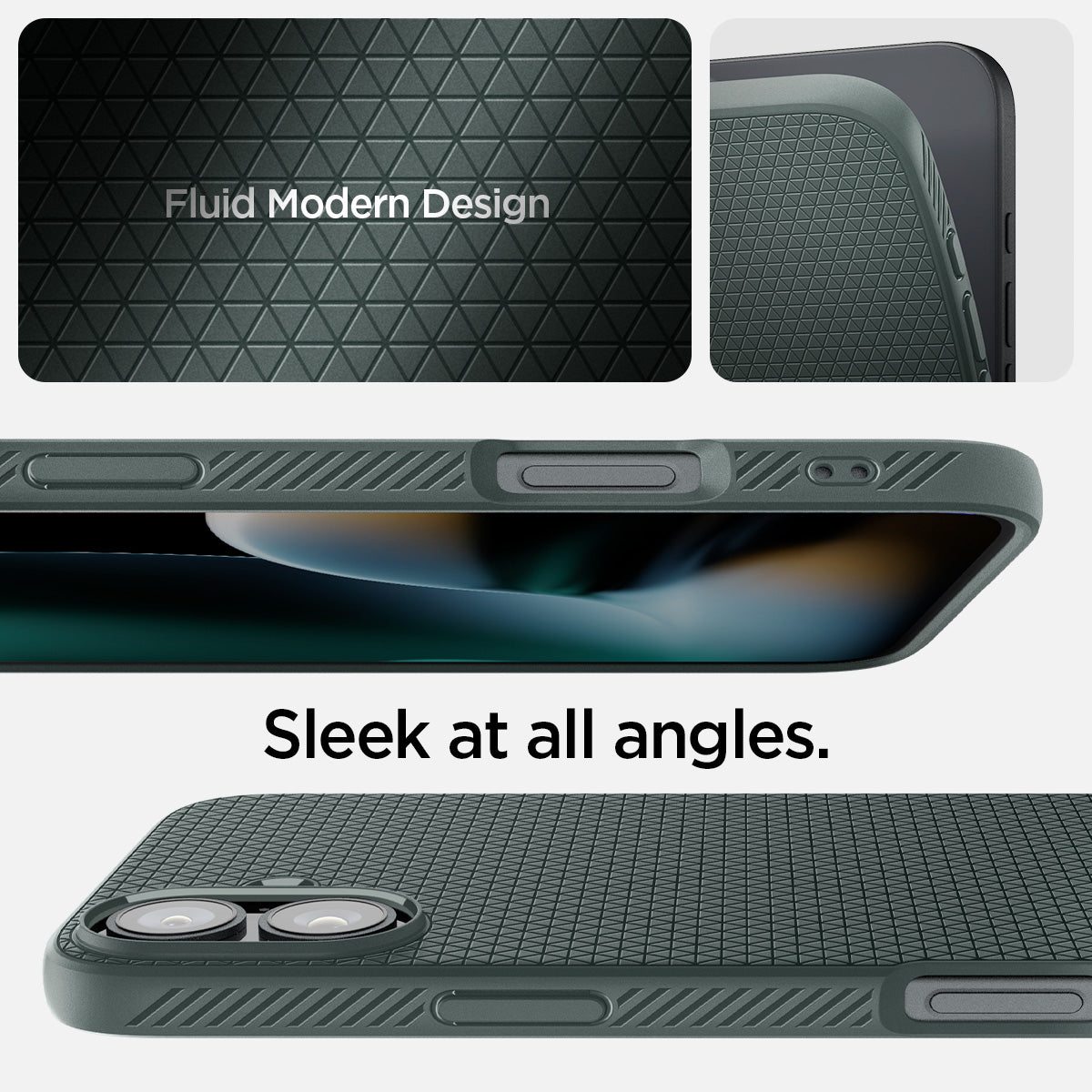 ACS08196 - iPhone 16 Case Liquid Air in Abyss Green showing the fluid modern design. Sleek at all angles