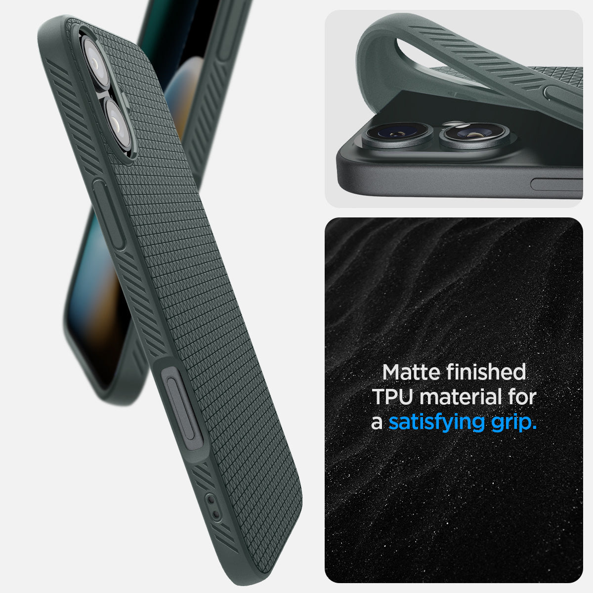 ACS08196 - iPhone 16 Case Liquid Air in Abyss Green showing the matte finished TPU material for a satisfying grip