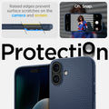 ACS08195 - iPhone 16 Case Liquid Air in Navy Blue showing the raised edges prevent surface scratches on the camera and screen