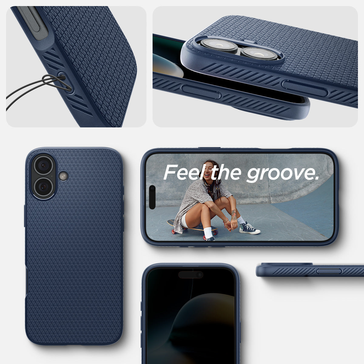 ACS08195 - iPhone 16 Case Liquid Air in Navy Blue showing the different angles