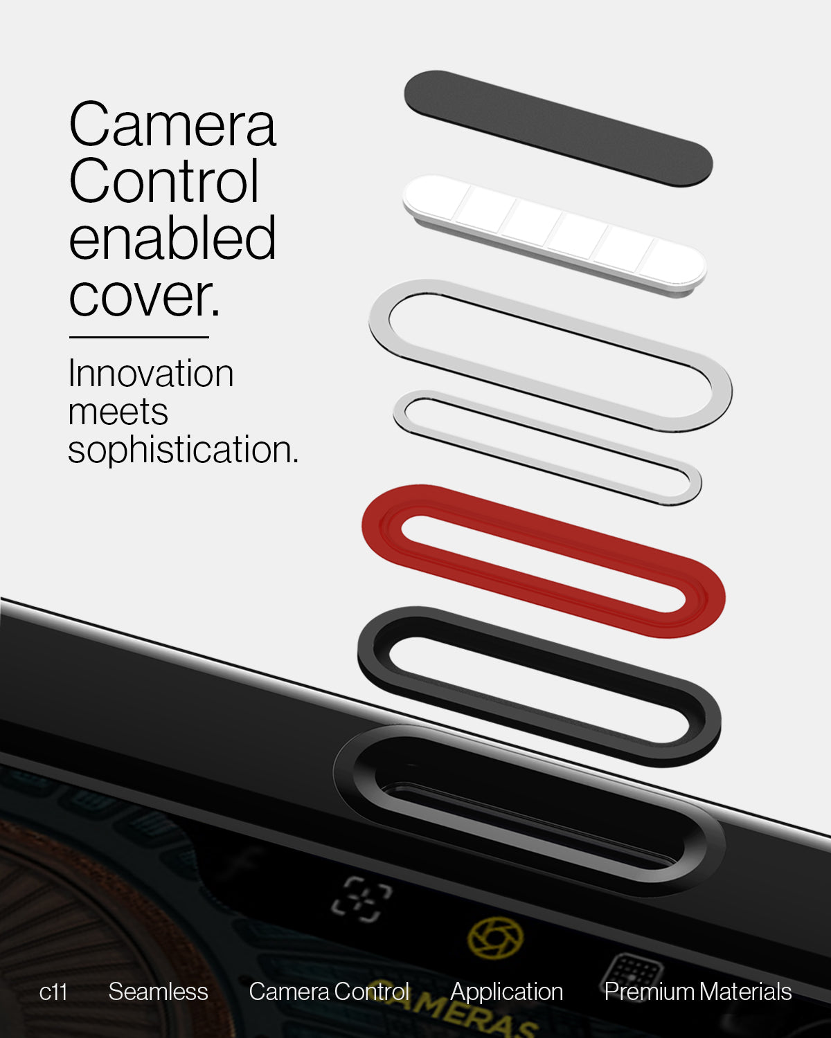 ACS09193 - iPhone 16 Pro Case c11 Series Chronos Edition (MagFit + Camera Control) in Chronos camera control enabled cover. innovation meets sophistication. c11 seamless camera control application premium materials.