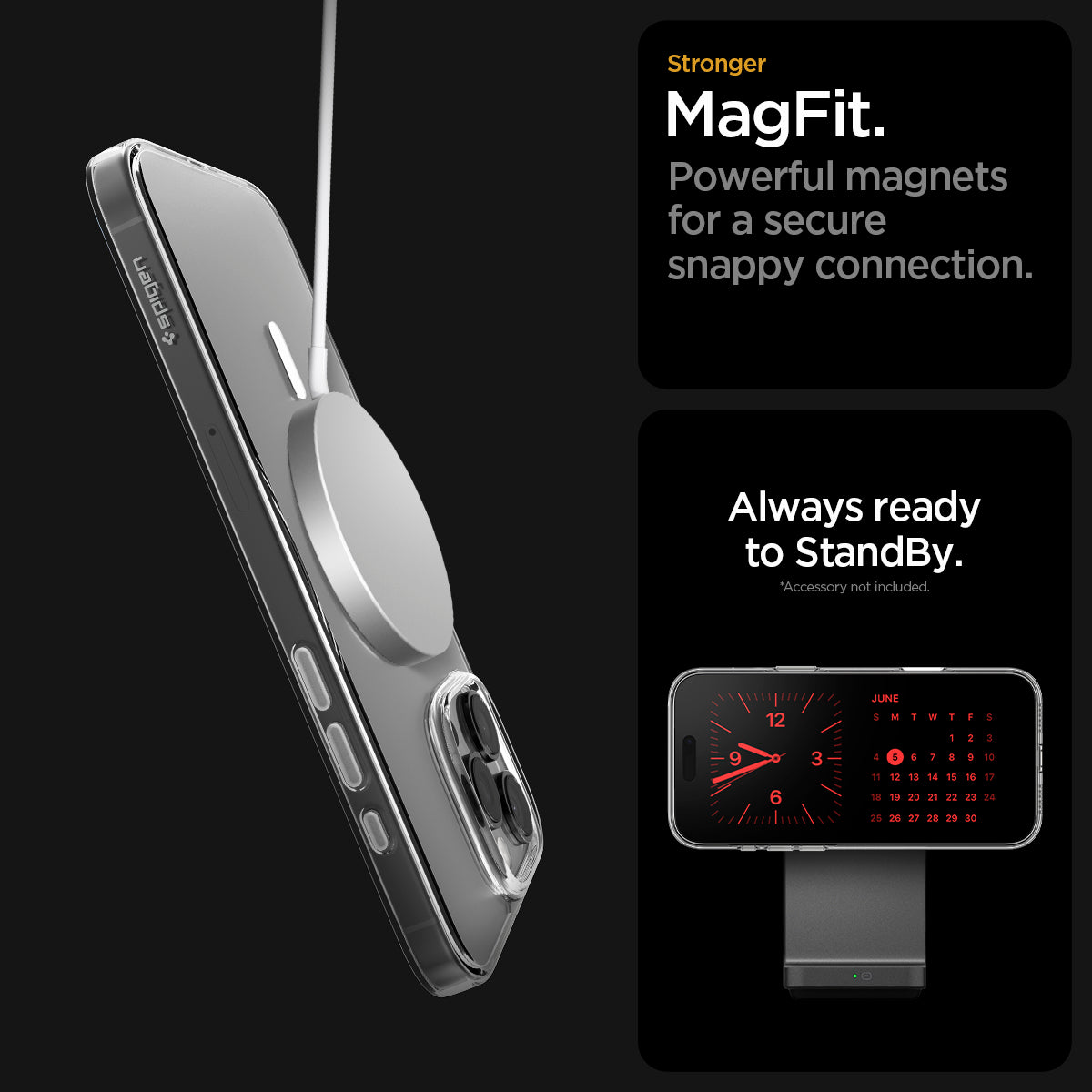 ACS09315 - iPhone 16 Pro Max Case Thin Fit T (MagFit) in clear showing the strong Mag Fit feature