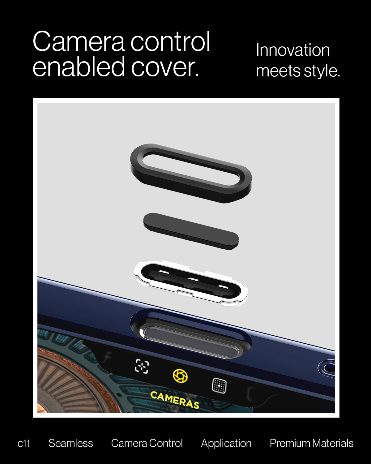 ACS09319 - iPhone 16 Pro Max Case c11 Series Fearless Edition (MagFit) in Fearless showing the camera control enabled cover. Innovation meets style. Seamless camera control, application, premium materials