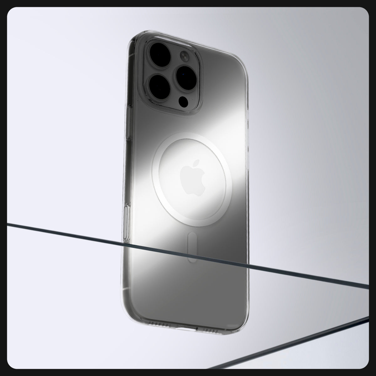 ACS09316 - iPhone 16 Pro Case Thin Fit T (MagFit) in clear showing the phone on a clear desk
