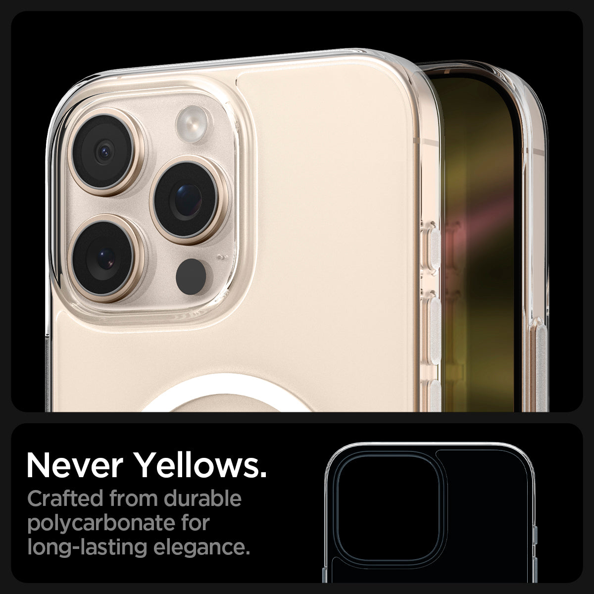 ACS09316 - iPhone 16 Pro Case Thin Fit T (MagFit) in clear showing that the case never yellows