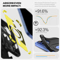 ACS08386 - iPhone 16 Case Tough Armor AI in Black showing absorbing even more impact. New impact protection foam on every corner increases impact reduction and shock absorption +91.6% impact reduction and +92.3% shock absorbant