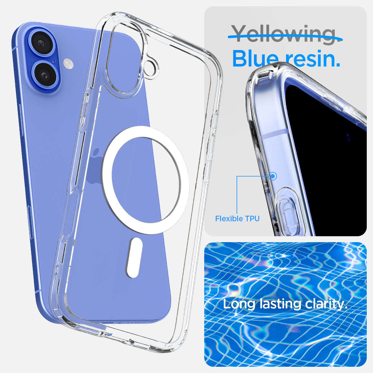 ACS08205 - iPhone 16 Case Ultra Hybrid (MagFit) in White blue resin. Flexible TPU. long lasting clarity.