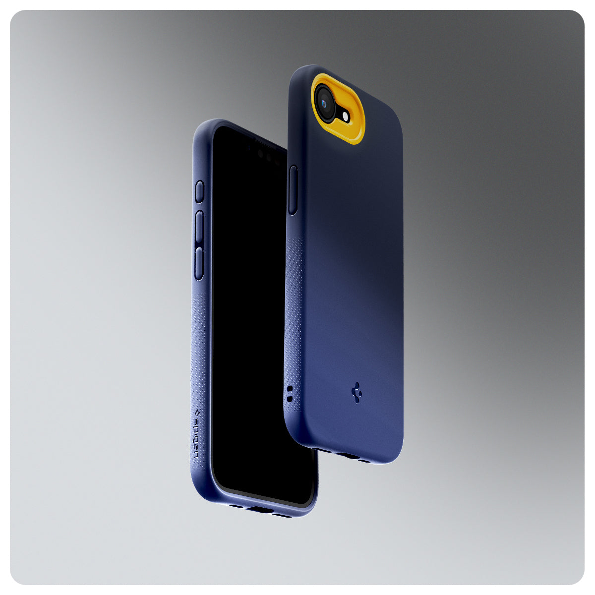 ACS09154 - iPhone 16e Case Nano Pop (MagFit) in Blueberry Navy showing the partial back, partial front and sides