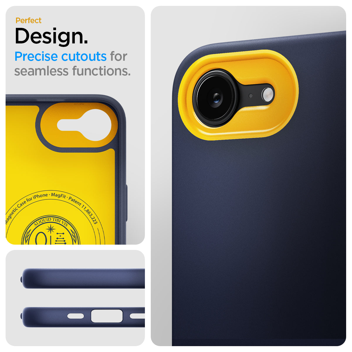 ACS09154 - iPhone 16e Case Nano Pop (MagFit) in Blueberry Navy showing the perfect design. Precise cutouts for seamless functions