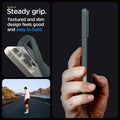 ACS08119 - iPhone 16 Pro Case Liquid Air in Abyss Green showing the steady grip. Textured and slim design feels good and easy to hold