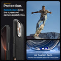 ACS08117 - iPhone 16 Pro Case Liquid Air in Matte Black showing the all-around protection. Raised edges keep the screen  and camera scratch-free. Air Cushion Tech. Absorbs and mitigates all impacts in each corner