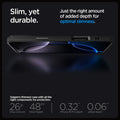ACS08117 - iPhone 16 Pro Case Liquid Air in Matte Black showing the slim, yet durable. Just the right amount of added depth for optimal slimness. Spigen's thinnest case with all the right components for protection. 26x drop amount, 48