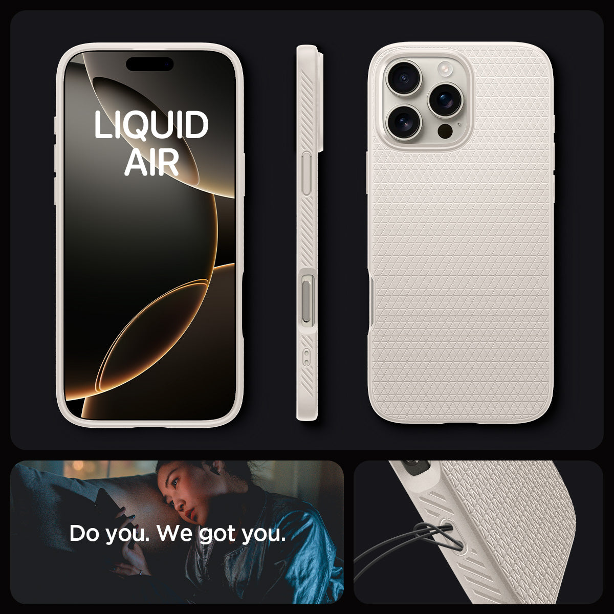 ACS08120 - iPhone 16 Pro Case Liquid Air in Natural Titanium showing the different angles