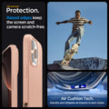 ACS08692 - iPhone 16 Pro Case Liquid Air in Rose Titanium showing the all-around protection. Raised edges keep the screen  and camera scratch-free. Air Cushion Tech. Absorbs and mitigates all impacts in each corner