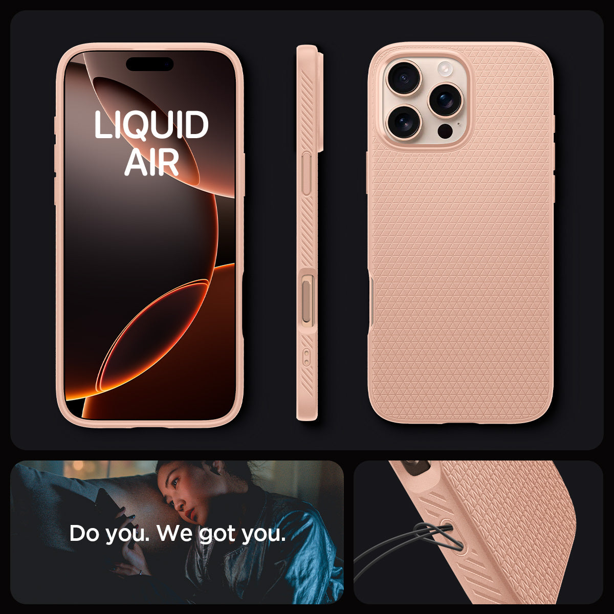 ACS08692 - iPhone 16 Pro Case Liquid Air in Rose Titanium showing the different angles