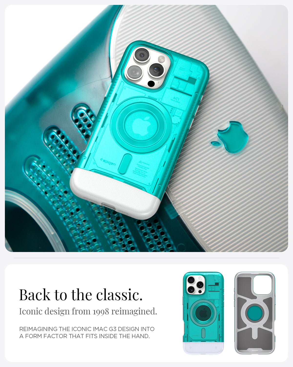ACS08153 - iPhone 16 Pro Case Classic C1 (MagFit) in Bondi Blue Back to the classic iconic design from 1988 reimagined. reimagining the iconic imac g3 design into a form factor that fits inside the hand.