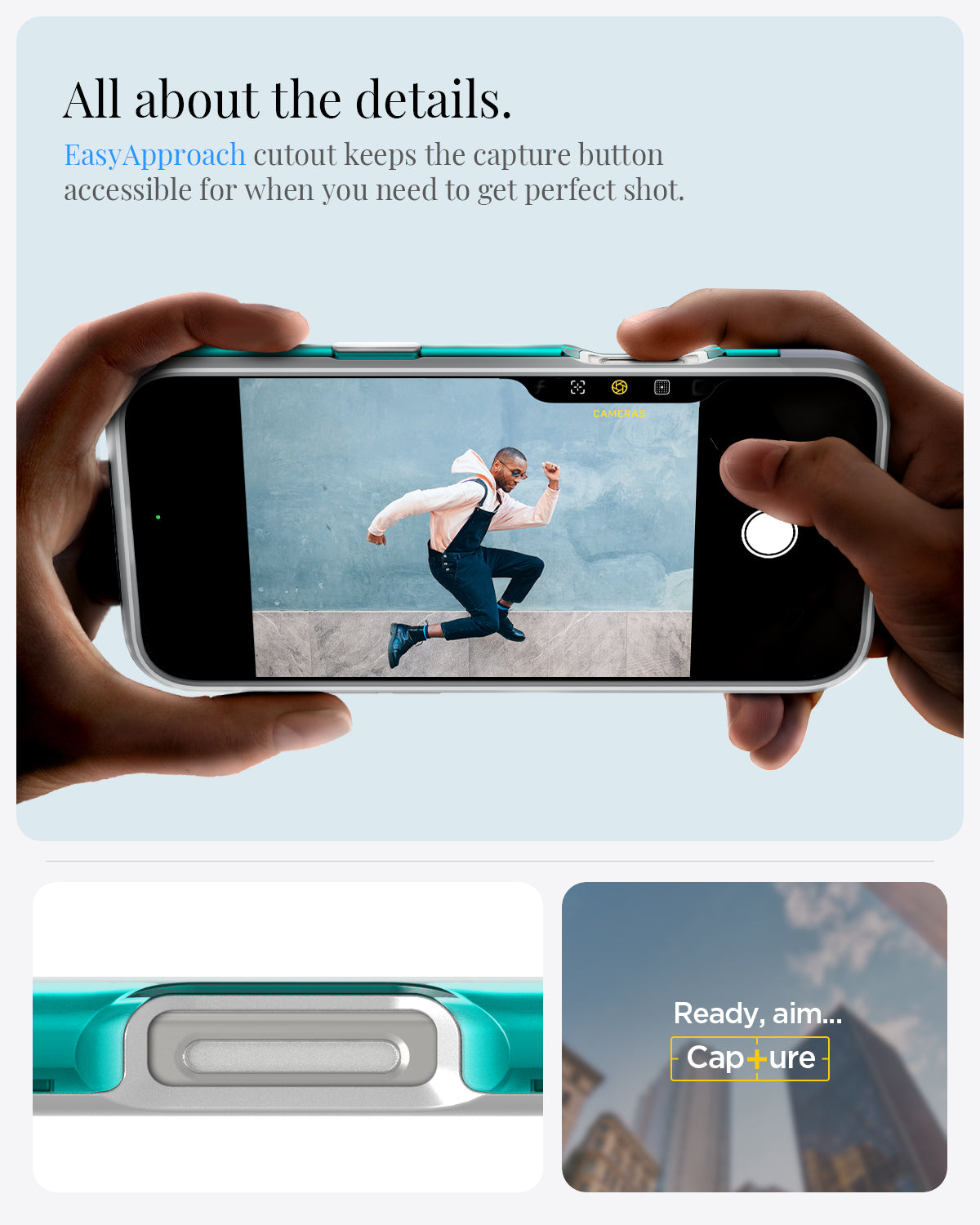 ACS08153 - iPhone 16 Pro Case Classic C1 (MagFit) in Bondi Blue all about the details. easy approach cutout keeps the capture button accessible for when you need to get perfect shot.