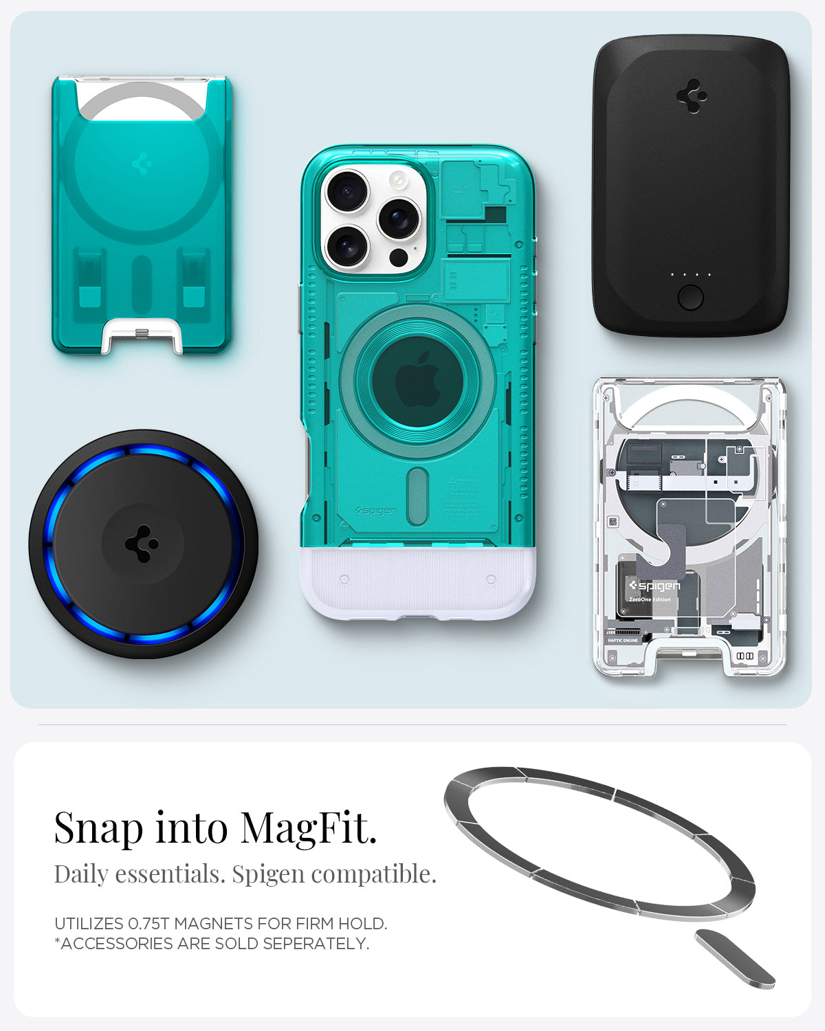 ACS08153 - iPhone 16 Pro Case Classic C1 (MagFit) in Bondi Blue snap into magfit. daily essentials spigen compatible. Utilizes 0.75 magnets for firm hold. accessories are sold separately.