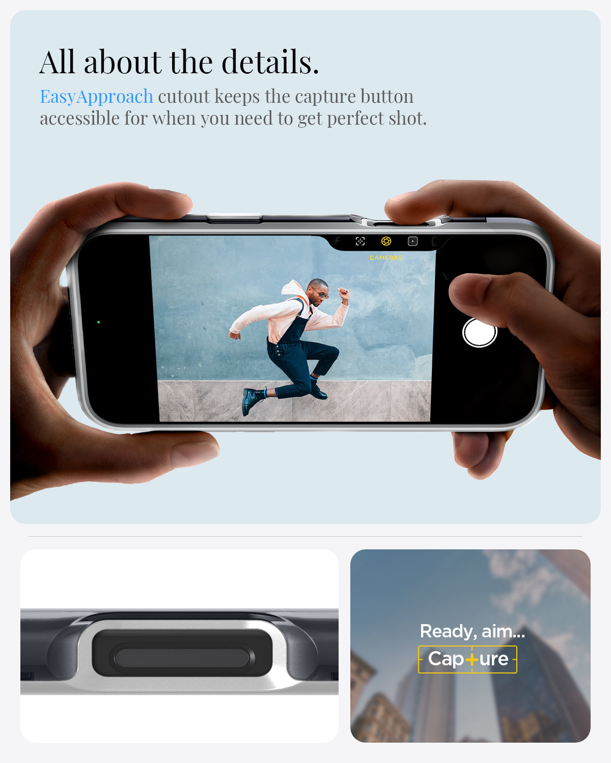 ACS08152 - iPhone 16 Pro Case Classic C1 (MagFit) in Graphite all about the details. easy approach cutout keeps the capture button accessible for when you need to get perfect shot.