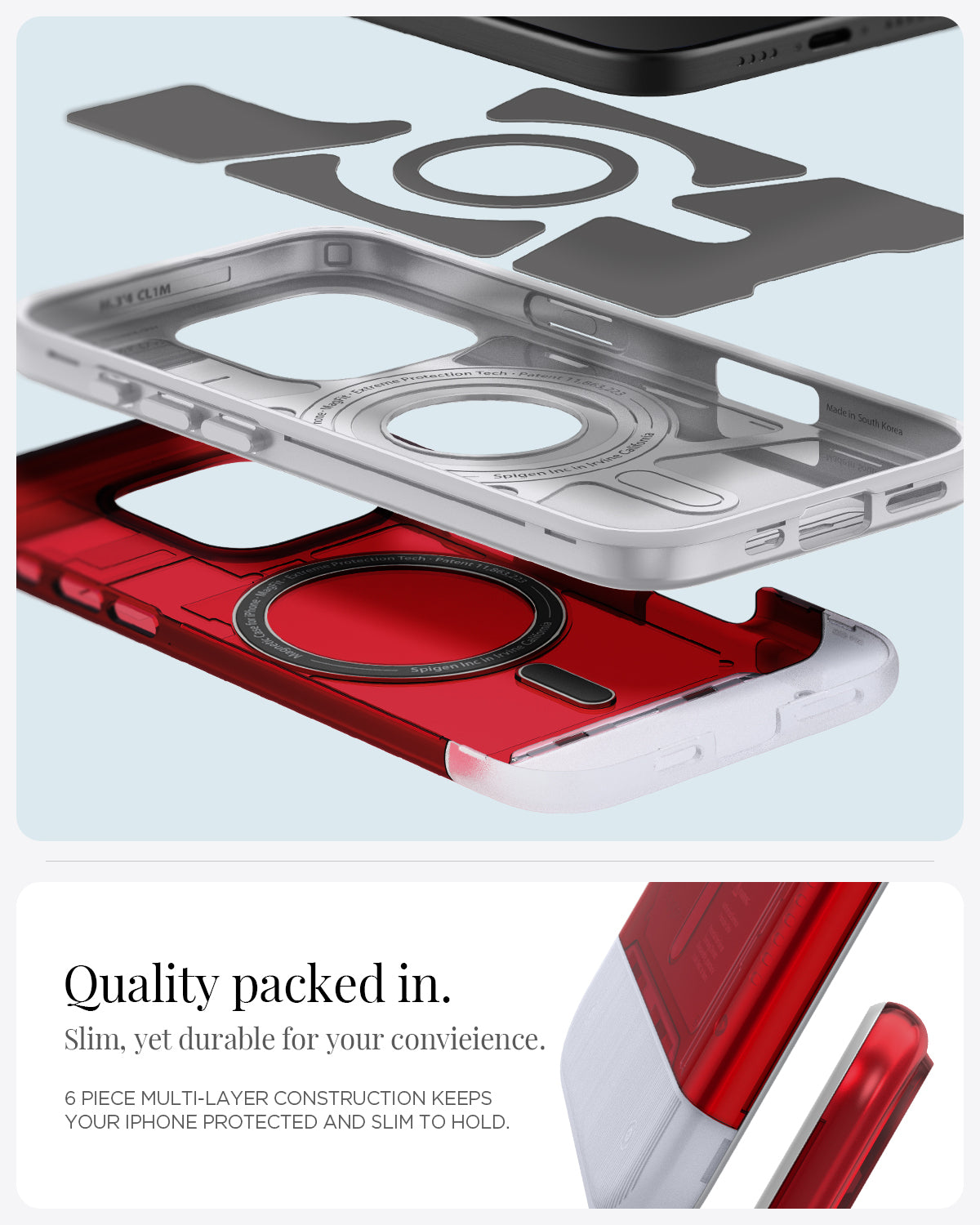 ACS08154 - iPhone 16 Pro Case Classic C1 (MagFit) in Ruby quality packed in, slim, yet durable for your convieience. 6 piece multi layer construction keeps your iPhone protected and slim to hold.