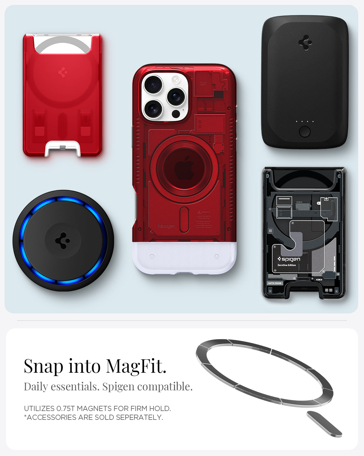 ACS08154 - iPhone 16 Pro Case Classic C1 (MagFit) in Ruby snap into magfit. daily essentials spigen compatible. Utilizes 0.75 magnets for firm hold. accessories are sold separately.