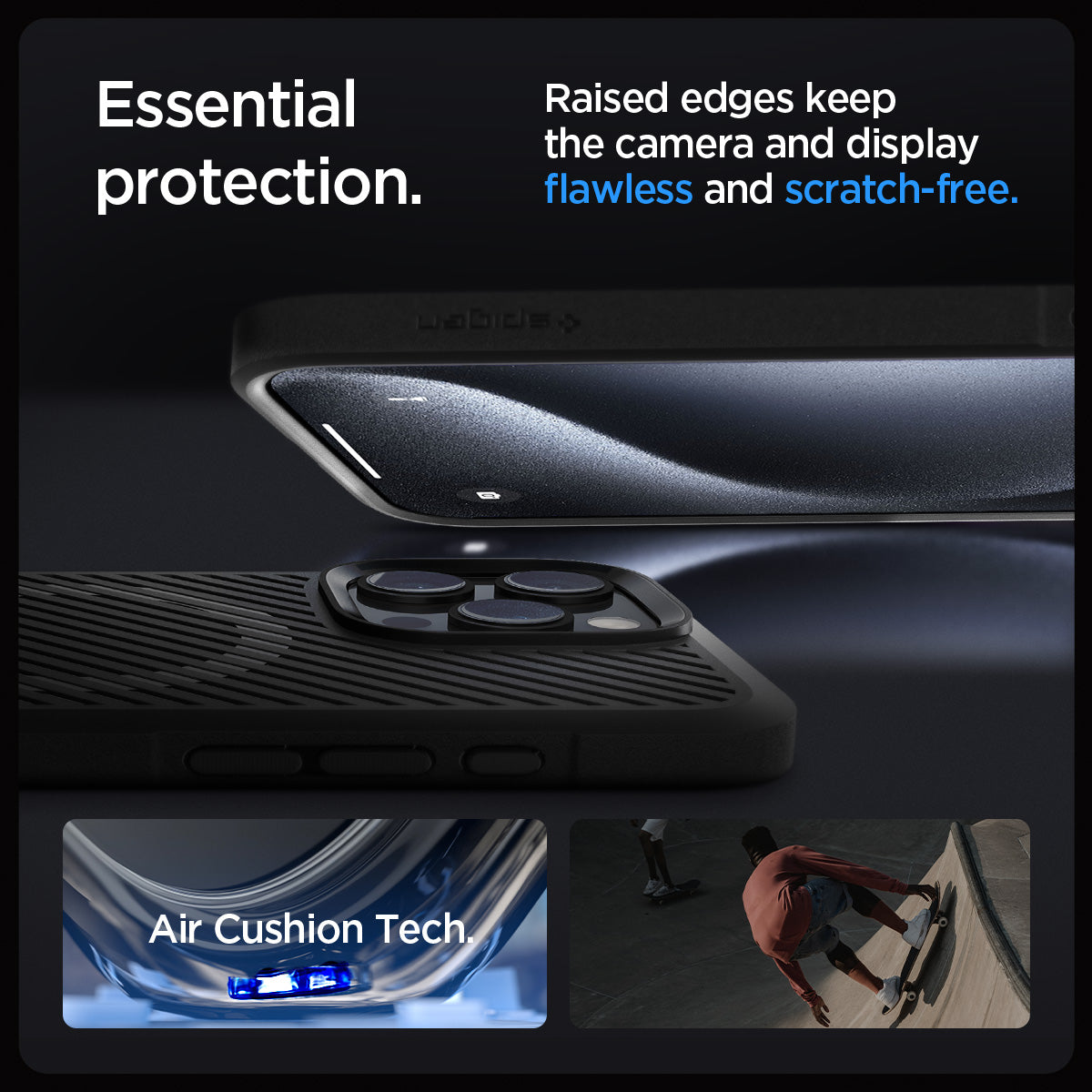 ACS08158 - iPhone 16 Pro Case Core Armor (MagFit) in Matte Black showing the essential protection. Raised edges keep the camera and display flawless and scratch-free. Air Cushion Tech