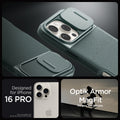 ACS08150 - iPhone 16 Pro Case Optik Armor (MagFit) in Abyss Green showing the compatibility only with iPhone 16 Pro. Not compatible with iPhone 16, 16 Plus or 16 Pro Max