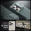 ACS08016 - iPhone 16 Pro Max Case Optik Armor (MagFit) in Abyss Green showing the compatibility only with iPhone 16 Pro  Max. Not compatible with iPhone 16, 16 Plus or 16 Pro