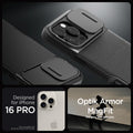 ACS08149 - iPhone 16 Pro Case Optik Armor (MagFit) in Black showing the compatibility only with iPhone 16 Pro. Not compatible with iPhone 16, 16 Plus or 16 Pro Max