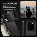 ACS08149 - iPhone 16 Pro Case Optik Armor (MagFit) in Black showing the quality build. Dual-layered protection with rigid PC and durable TPU