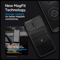 ACS08149 - iPhone 16 Pro Case Optik Armor (MagFit) in Black showing the new magfit technology. Stronger magnet for better magsafe connectivity. All-new magnets for 39% stronger magnetic strength