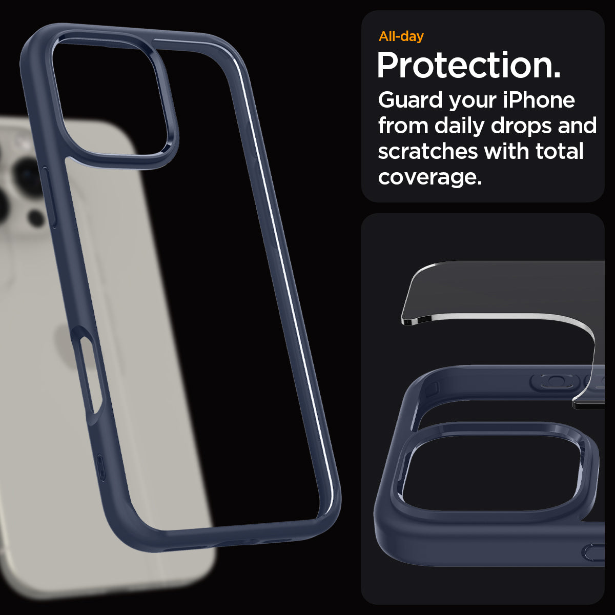 ACS07997 - iPhone 16 Pro Max Case Ultra Hybrid in Navy Blue all day protection. guard your iPhone from daily drops and scratches with total coverage.