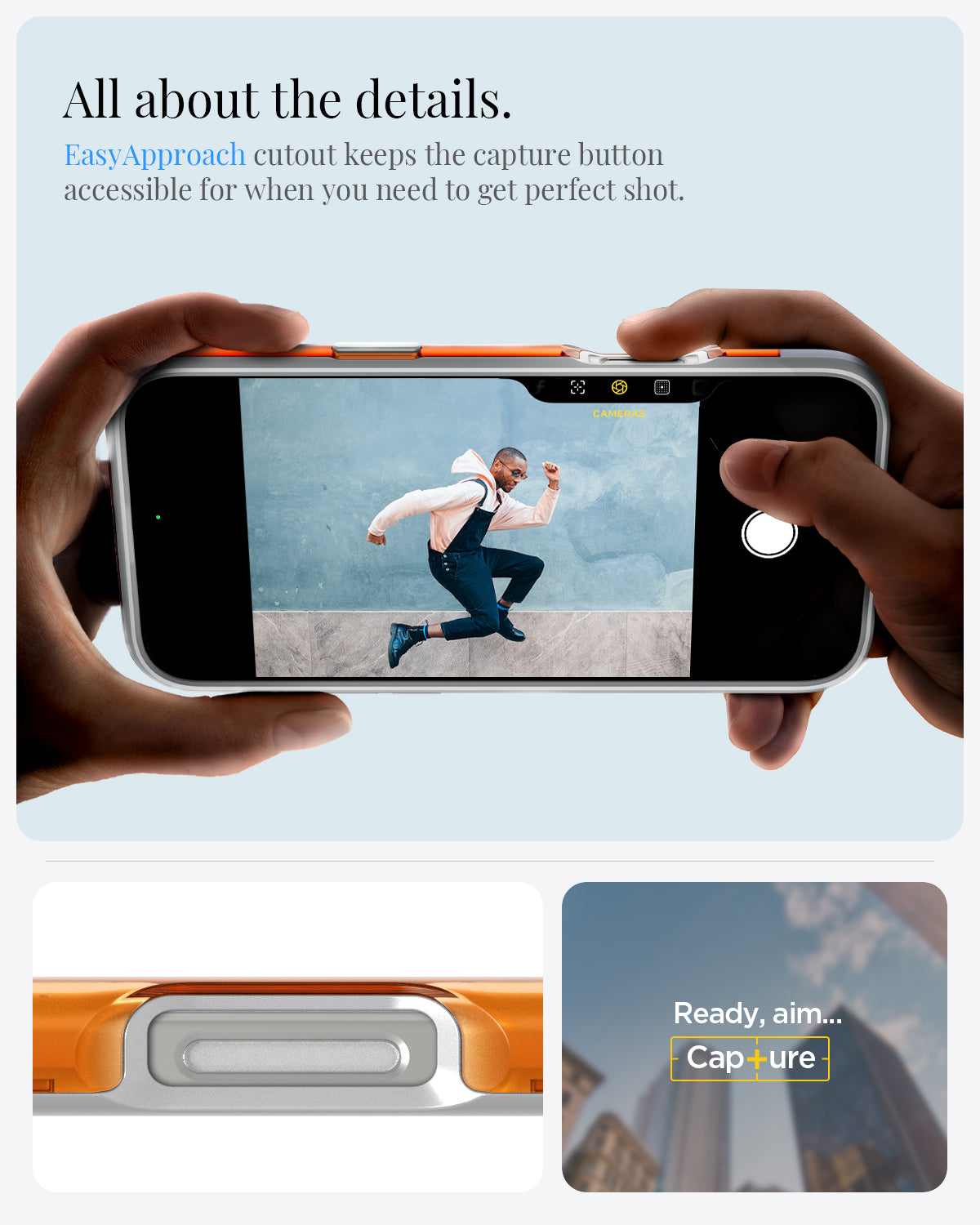 ACS08559 - iPhone 16 Pro Max Case Classic C1 (MagFit) in Tangerine all about the details. easy approach cutout keeps the capture button accessible for when you need to get perfect shot.