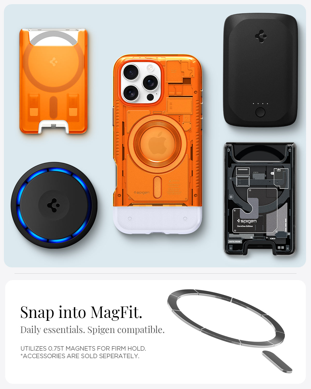 ACS08559 - iPhone 16 Pro Max Case Classic C1 (MagFit) in Tangerine snap into magfit. daily essentials spigen compatible. Utilizes 0.75 magnets for firm hold. accessories are sold separately.