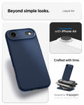 ACS09923 - iPhone 17 Air Liquid Air in Navy Blue showing beyond simple looks. liquid air. designed by spigen.