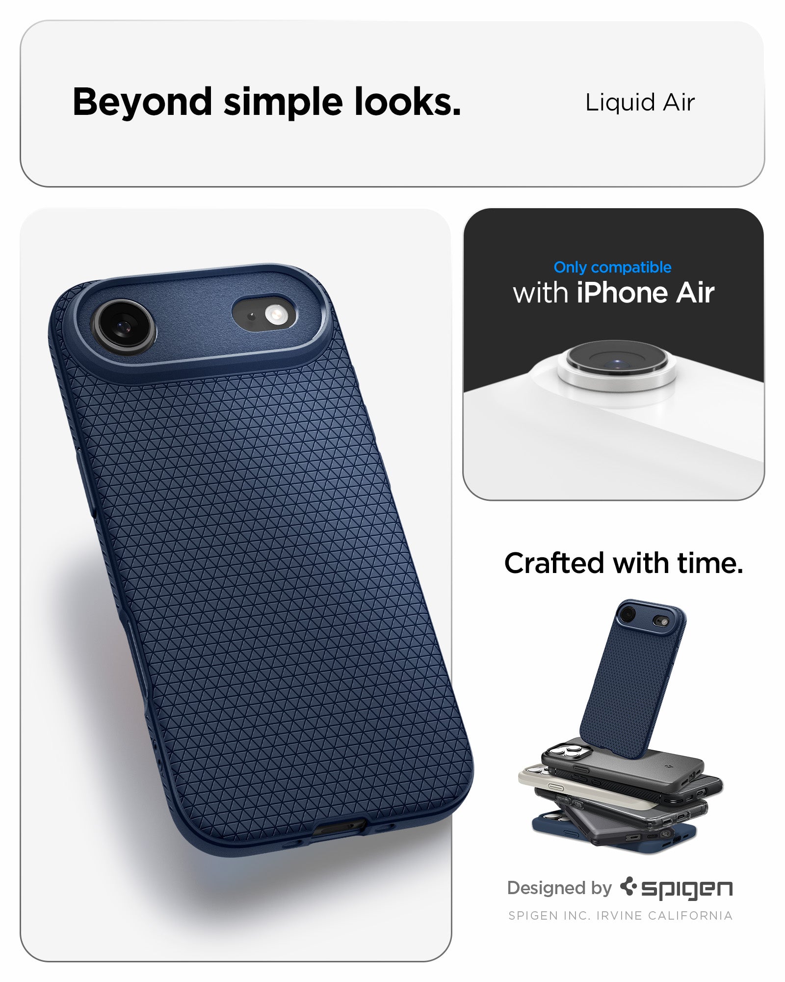 ACS09923 - iPhone 17 Air Liquid Air in Navy Blue showing beyond simple looks. liquid air. designed by spigen.