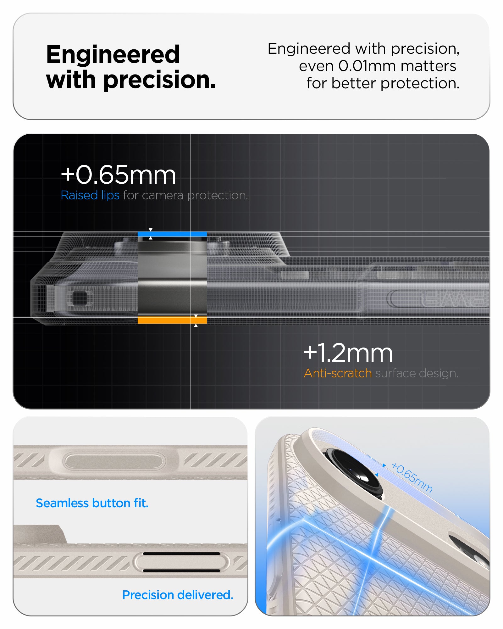 ACS09925 - iPhone 17 Air Liquid Air in Natural Titanium showing engineered with precision. even 0.01mm matters for better protection. seamless button fit. precision delivered.