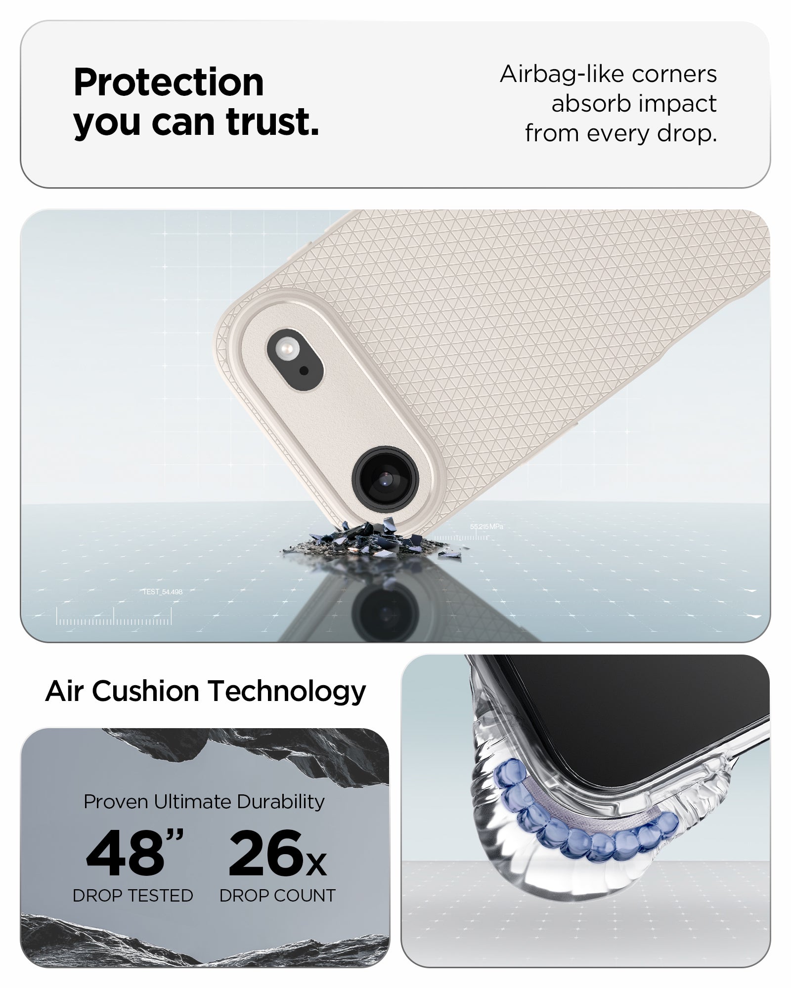 ACS09925 - iPhone 17 Air Liquid Air in Natural Titanium protection you can trust. air bag like corners absorb impact from every drop. air cushion technology.